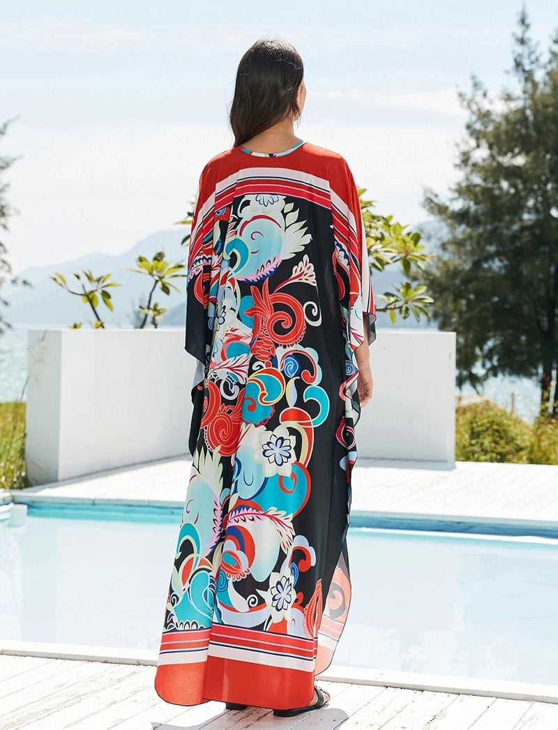KECVOT Kaftan Dresses for Women Plus Size Batwing Sleeve Caftans Long Bathing Suit Cover Up Maxi Beach Dress Loungewear - Image 4